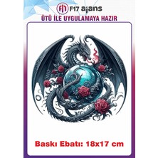 F17 Ajans Ejderha Gotik Temalı Ütü ile Yapışan Tekstil Kumaş Tişört Dtf Baskı