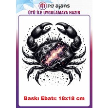 F17 Ajans Yengeç Burcu Temalı Ütü ile Yapışan Tekstil Kumaş Tişört Dtf Baskı