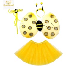 Pazarcan Mey Ithalat® Sarı Renk Arı Kanadı Kostüm Seti (Tütü, Kanat, Taç, Asa)