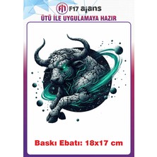 F17 Ajans Boğa Burcu Temalı Ütü ile Yapışan Tekstil Kumaş Tişört Dtf Baskı