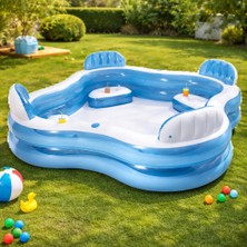 Nunu Şişme Koltuklu Aile Havuzu 229X229X66 cm | Şişme Büyük Boy Bahçe & Balkon Havuzu 4 Kişilik 990 L