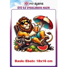 F17 Ajans Aslan Yaz Temalı Ütü ile Yapışan Tekstil Kumaş Tişört Baskı