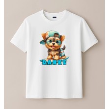 Blitz İstanbul Danke Baskılı Sörf Yapan Sevimli Köpek Baskılı Çocuk Tişörtü (4-13 Yaş)