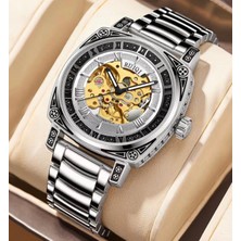 Ruiqi Premium Işlemeli Mekanik - Otomatik Çelik Erkek Kol Saati 3ATM Su Geçirmez