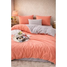 More Home  Çift Kişilik Yorgan Kılıfı + Yastık Kılıfı  (Çarşafsız) Somon-Gri