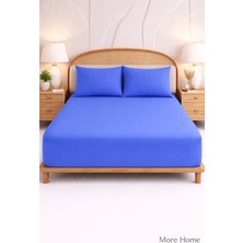 More Home Çift  Kişilik Lastikli Çarşaf  Seti + Yastık Kılıfı Koyu Mavi