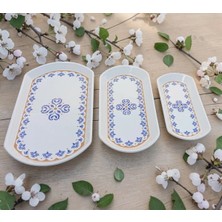 Pinkev Ottoman 3 Boy Seramik Oval Kayık Kahvaltı Sunum Tabağı Seti