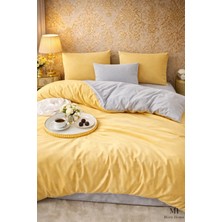 More Home  Lastikli Çarşaf  Çift Kişilik Nevresim Takımı Sarı Gri