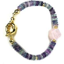 Ilgın Doğal Taş Takı Faset Kesimli Pembe Kuvars ve 24 Ayar Altın Kaplama Bileklik | Doğal Zarafetin En Işıltılı Hali