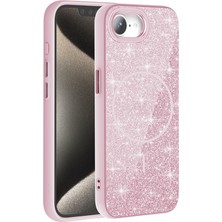 Subutu iPhone 17E Kılıf M-Safe Şarj Özellikli Parlayan Simli Zore Okso Kapak - Pembe