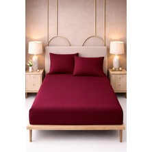 More Home Çift Kişilik Lastikli Çarşaf Seti + 2 Yastık Kılıfı Bordo