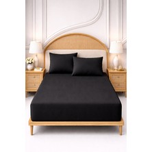 More Home Tek Kişilik Lastikli Çarşaf Seti + Yastık Kılıfı Siyah