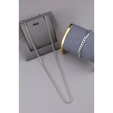 Bluem Paslanmaz Çelik Erkek Kolye ve Bileklik Zincir Seti - Ithal Kararmaz Çelik