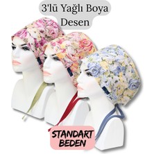 Doktorbonem Standart Beden 3lü Yağlı Boya Desen Fuşya Sarı Mavi Yağlı Boya Çiçekler Cerrahi Bone