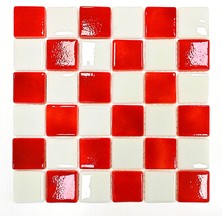 MozaiKristaL Tüm Yüzeyler Için 50X50MM. Kırmızı-Beyaz Damalı, 31,5X31,5CM. Cam Mozaik. ( 5 File Karo Fiyatıdır )
