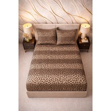 More Home Çift  Kişilik Lastikli Çarşaf  Seti + Yastık Kılıfı  Leoparlı Bej