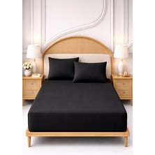More Home Çift  Kişilik Lastikli Çarşaf  Seti + Yastık Kılıfı  Siyah