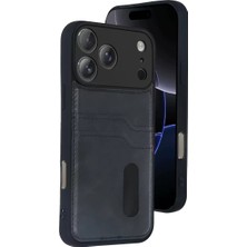 Newface Apple iPhone 17 Pro Sara Kartvizitli Deri Kılıf - Siyah