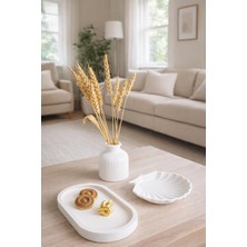 Lenisa Home 3'lü Doğal Taş Tozu Set Iskandinav Tarzı Vazo,istiridye Tabak ve Oval Tepsi