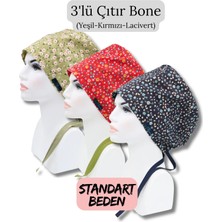 Doktorbonem Standart Beden 3lü Çıtır Bone Yeşil Çiçek Bahçesi Kırmızı Çıtır Lacivert Çıtır Çiçekler Cerrahi Bone