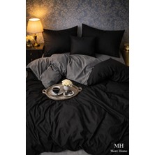 More Home Lastikli Çarşaflı Çift Kişilik Nevresim Takımı Siyah-Antrasit