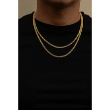 Bluem Paslanmaz Çelik Erkek Sarı Ince Arpa Kolye Seti - Ithal Kararmaz Çelik