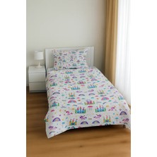 Bebişim Halı Unicorn Şato Gökkuşağı Desenli Tek Kişilik Pike Takımı Çocuk Odası Pike Yatak Örtüsü