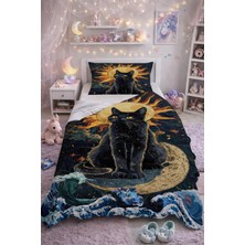 Bebişim Halı Siyah Kedi Tek Kişilik Pike Takımı Modern Pike Yatak Örtüsü