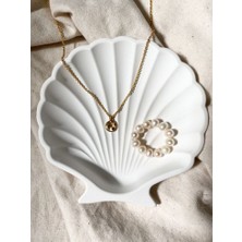 Lenisa Home 2'li Istiridye Tabak Set Doğal Taş Tozu Dekoratif