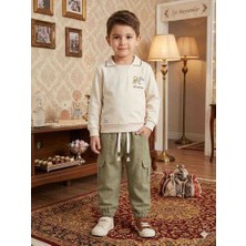 Cocosiss 21131 Erkek Çocuk Ikili Krem Yeşil Pantolon Uzun Kollu Polo Yaka Takim