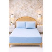More Home Çift  Kişilik Lastikli Çarşaf  Seti + Yastık Kılıfı  Mavi