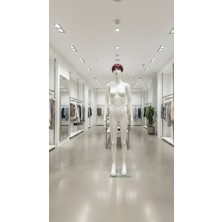 Raffar Kadın Boy Mankeni Makyajlı Plastik Vitrin Mankeni Beyaz M1