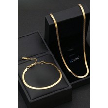 Bluem Paslanmaz Çelik Italyan Yılan Bileklik ve Kolye Seti - Ithal Kararmaz Zincir Kolye ve Bileklik