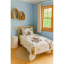 Bebişim Halı Ayıcıklı Uçak Bulut Desenli Tek Kişilik Pike Takımı Çocuk Odası Pike Yatak Örtüsü