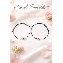 Crystal Atelier Çiftli Sevgili Bileklik Seti Kalp Boncuklu Siyah Ip Ayarlanabilir Unisex Minimal Aşk Bilekliği