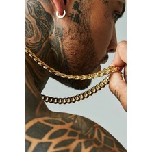 Bluem Erkek Çelik Kararmaz Sarı Arpa Kalın Zincir - Ithal Kararmaz Çelik