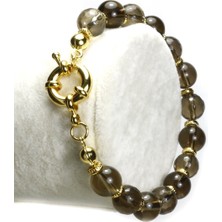 Ilgın Doğal Taş Takı Orijinal Dumanlı Kuvars Taşı Bileklik | Gerçek Altın Kaplama Detaylı