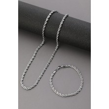 Bluem Paslanmaz Çelik Burgu Erkek Zincir Bileklik ve Kolye Seti - Ithal Kararmaz Zincir Kolye