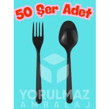 🖤🍴🥄 50 Siyah Çatal 50 Siyah Kaşık Seti – 100 Parça Lüks Plastik Kullan At