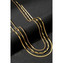 Bluem Paslanmaz Çelik Erkek Zincir 3'lü Italyan, Bar, Burgu Kolye Set- Ithal Kararmaz Zincir Kolye