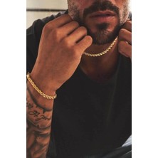 Bluem Paslanmaz Çelik Sarı Burgu Erkek Zincir Bileklik ve Kolye Seti - Ithal Kararmaz Zincir Kolye