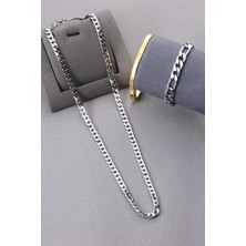 Bluem Paslanmaz Çelik Figaro Erkek Kolye ve Bileklik Zincir Seti - Ithal Kararmaz Çelik