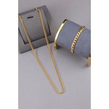 Bluem Paslanmaz Çelik Sarı Arpa Erkek Kolye ve Bileklik Zincir Seti - Ithal Kararmaz Çelik