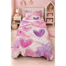 Bebişim Halı Pembe Kalpli Tek Kişilik Pike Takımı Çocuk Odası Pike Yatak Örtüsü