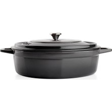 Schafer Guss Chef Döküm Basık Tencere  28 Cm-Gri