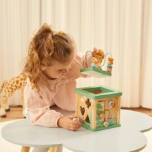 Squirrel Play Safari Temalı 5'li Ahşap Aktivite Küpü - Eğitici Koordinasyon ve Şekil Yerleştirme Seti