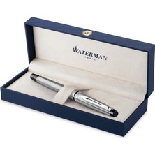 Waterman Expert Paslanmaz Çelik Krom Tasarımlı Dolma Kalem, Orta Kalınlıkta Uç, Mavi Mürekkep