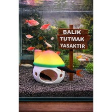 BarsDepo Akvaryum Dekor Mağara + Balık Tutmak Yasaktır Tabelası Hediyeli | Balık Saklanma Alanı & Dekoratif Aksesuar