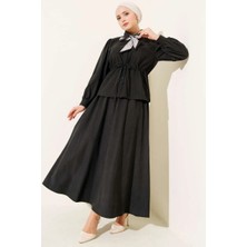Miraydin Butik Belden Sıkmalı Gömlekli Etekli Takım M25153 - Siyah