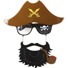 Bucuks Mey Ithalat® Kahve Renk Şapkalı Siyah Sakallı Pipolu Jack Sparrow Denizci Korsan Gözlüğü 24X25 cm